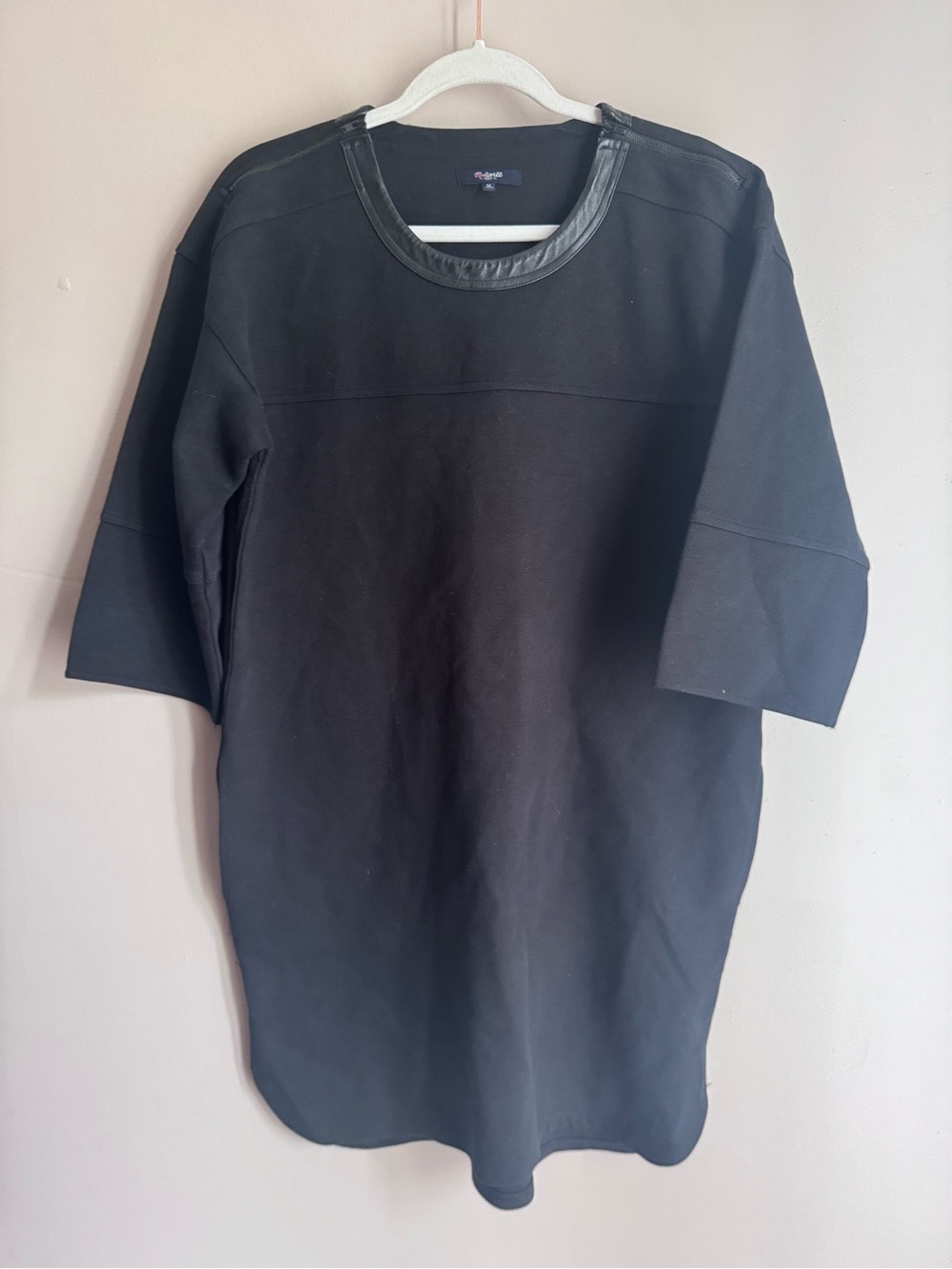 Madewell Black Oversized Knit Dress Leather Trim Pique Ponte M $128 - Picture 2 of 11